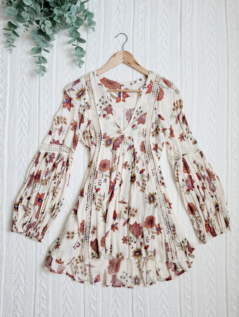 Free People Just The Two Of Us Top Tunic Dress Black Floral Botanical Mini XS